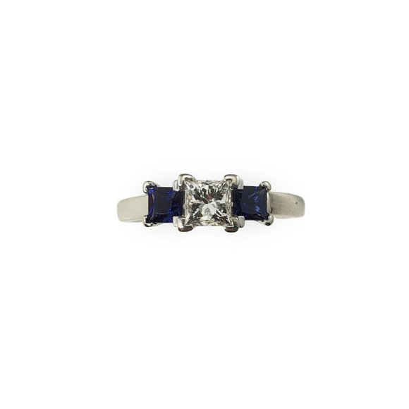 Vintage 14 Karat White Gold Diamond and Sapphire Ring Size 7 #11660